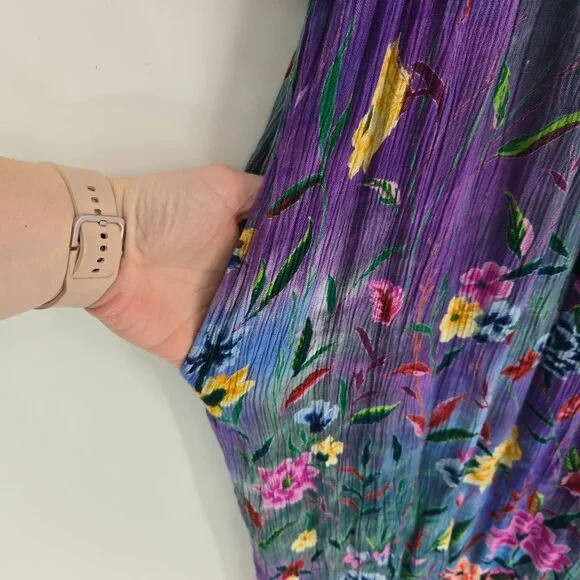 Styled by Saybury vintage small gauzy floral boho prairie short sleeve maxi - Picture 6 of 9